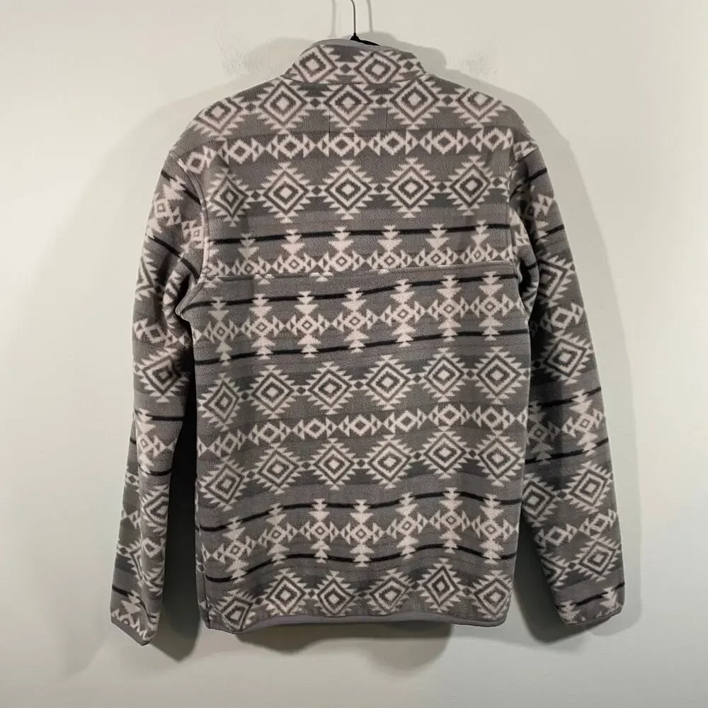 Southern Grit Men Grey & White Aztec Print Snap Neck Fleece Pullover Size S